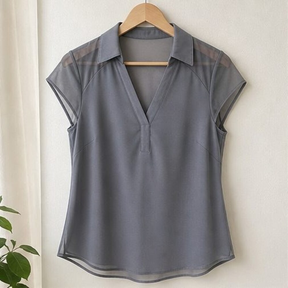 Gray V Neck Top